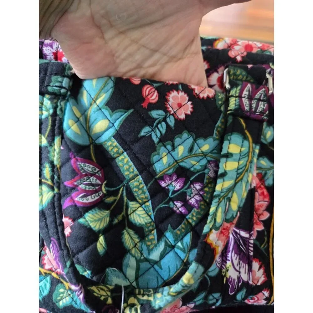 Vera Bradley Black Multicolor Floral Print Iconic 100 Tote Handbag One Size